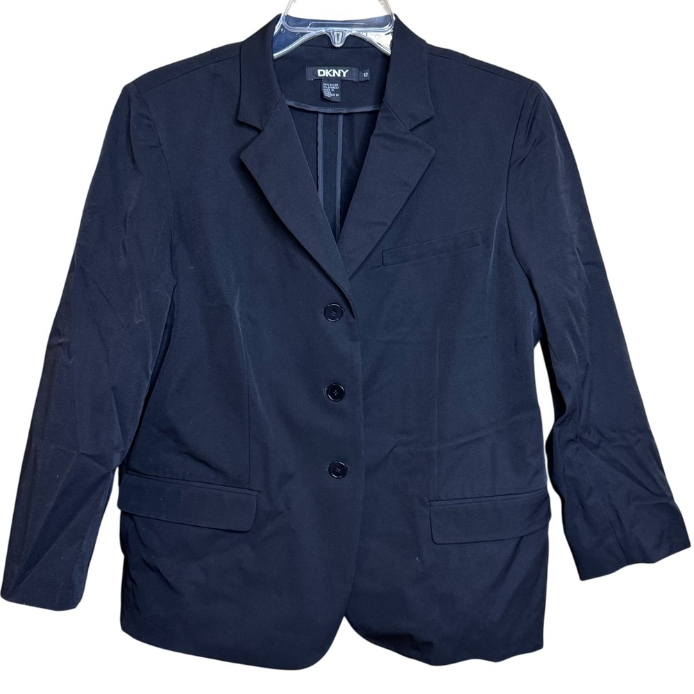 DKNY size 12 Black Blazer Jacket Women's Stretchy Nylon Spandex